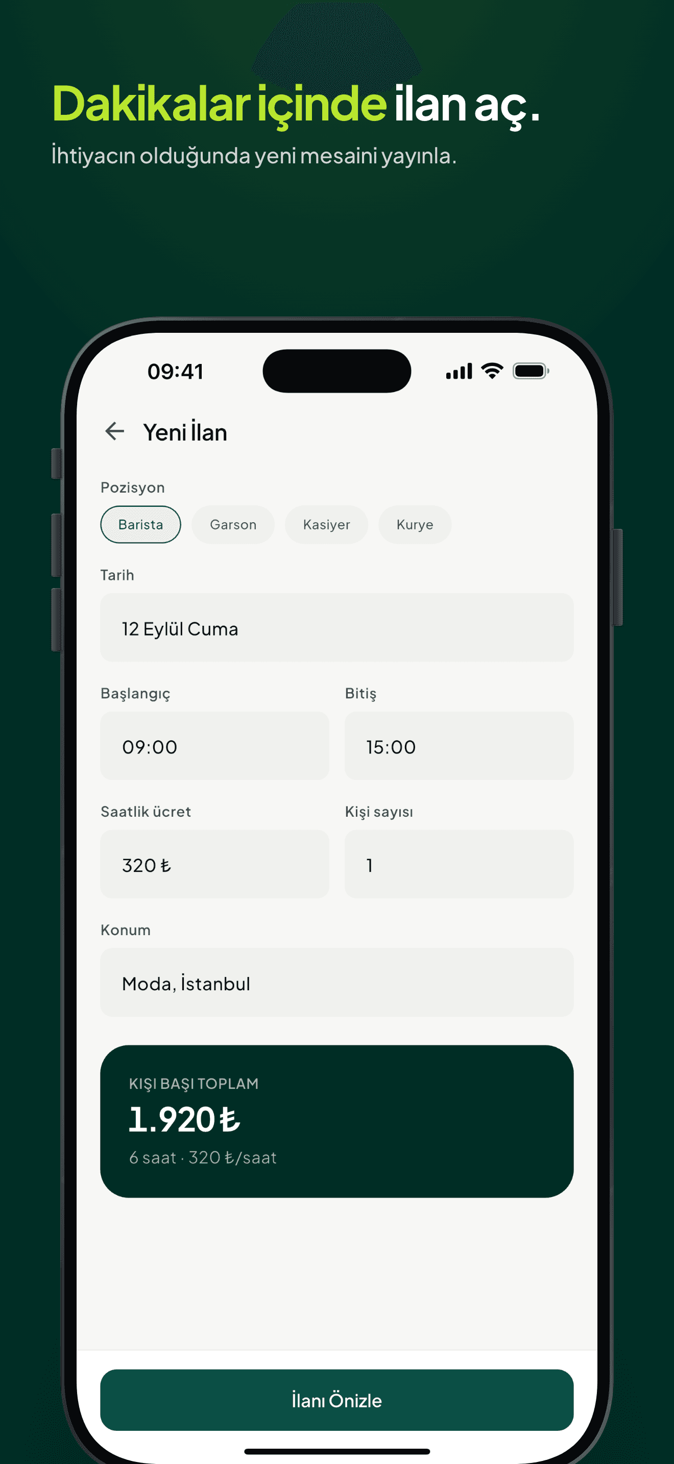 İlan oluştur YOMIYE işletme ekranı